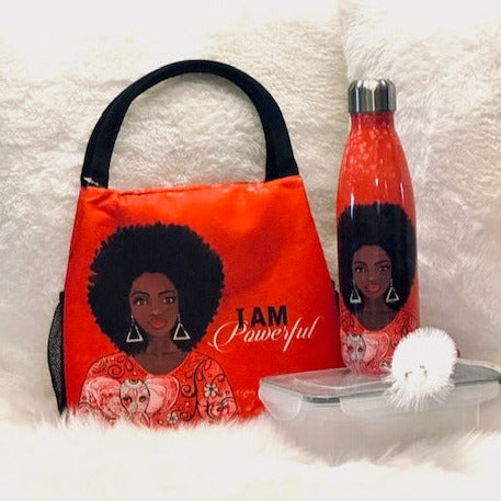 I Am Powerful Stylish Lunch Bag with Bottle and Containers